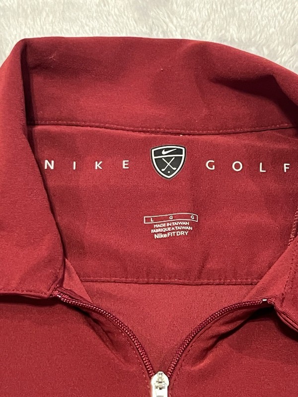 Nike Golf NikeFit Dry 1/4 Zip Size L Large Long Sleeve Burgandy and Cream gallery