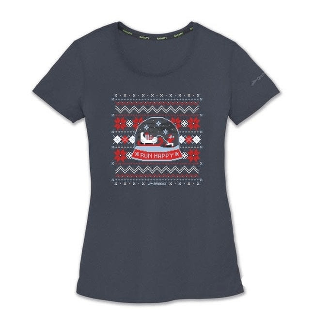 Brooks Pacesetter Medium Tee gray snow globe Run Happy gallery
