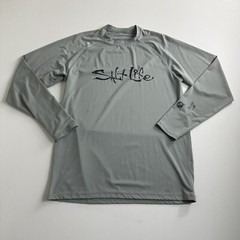 SALT LIFE SLX Shirt UVapor Long Sleeve Tee Rash Guard Gray Graphics Skull Mens S