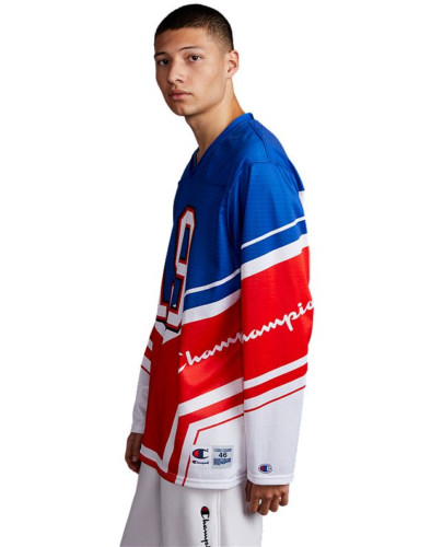 Champion Blue & White Long Sleeve Hockey Jersey RED WHITE BLUE USA MEN'S SZ XL gallery