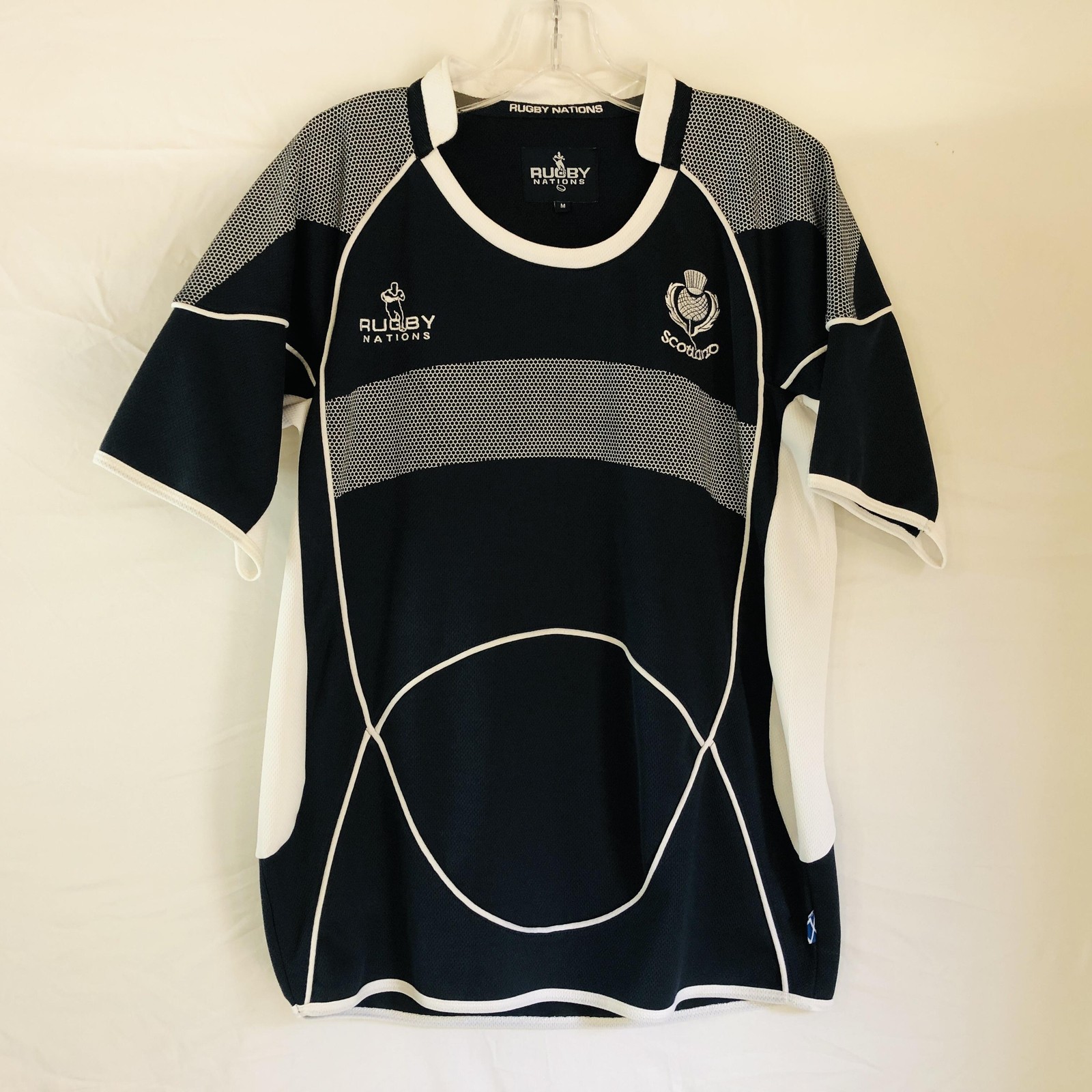 Scotland Rugby Nations Shirt Mens Medium Navy Blue White Thistle Jersey Athletic gallery