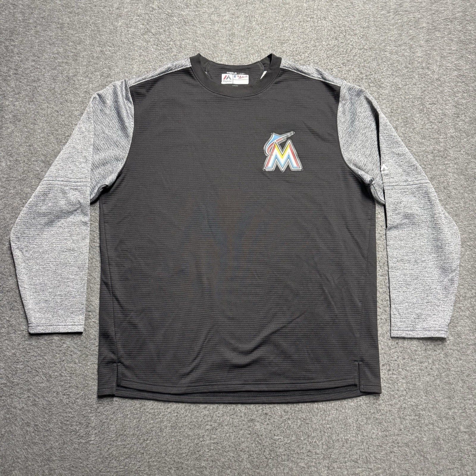 Miami Marlins MLB Majestic Therma Base Mens XL Gray Black Baseball gallery