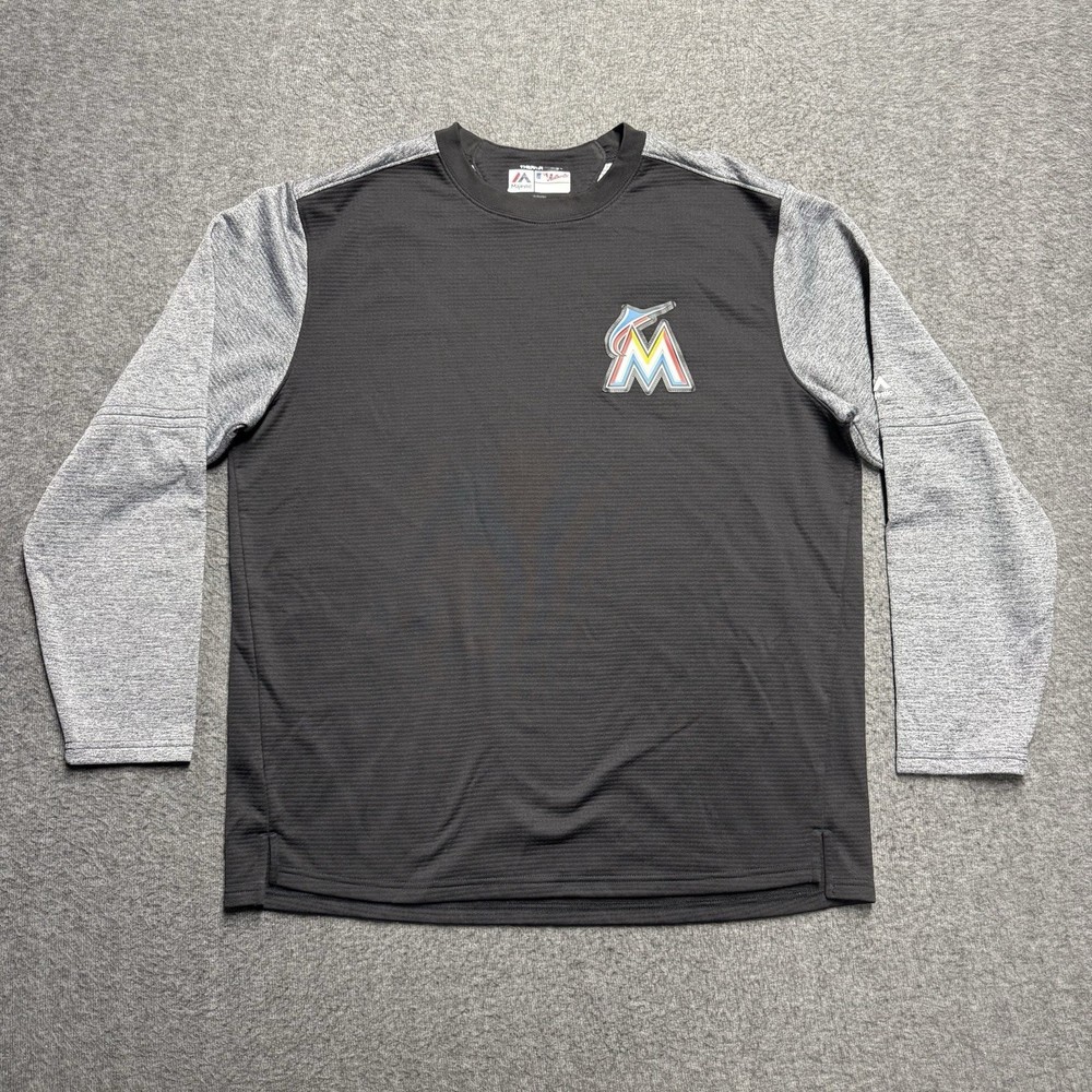 Miami Marlins MLB Majestic Therma Base Mens XL Gray Black Baseball