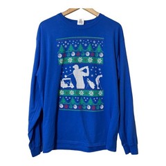 Mens Ugly Christmas Long Sleeve T-Shirt Golf Large Blue Holiday