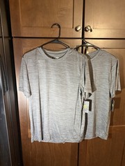 2 Athletic Works DriWorks Men’s L Gray Striped Moisture Wicking Crew Neck TShirt