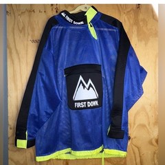 First Down Mesh Pullover Windbreaker Jacket Blue Neon Trim Y2K Streetwear