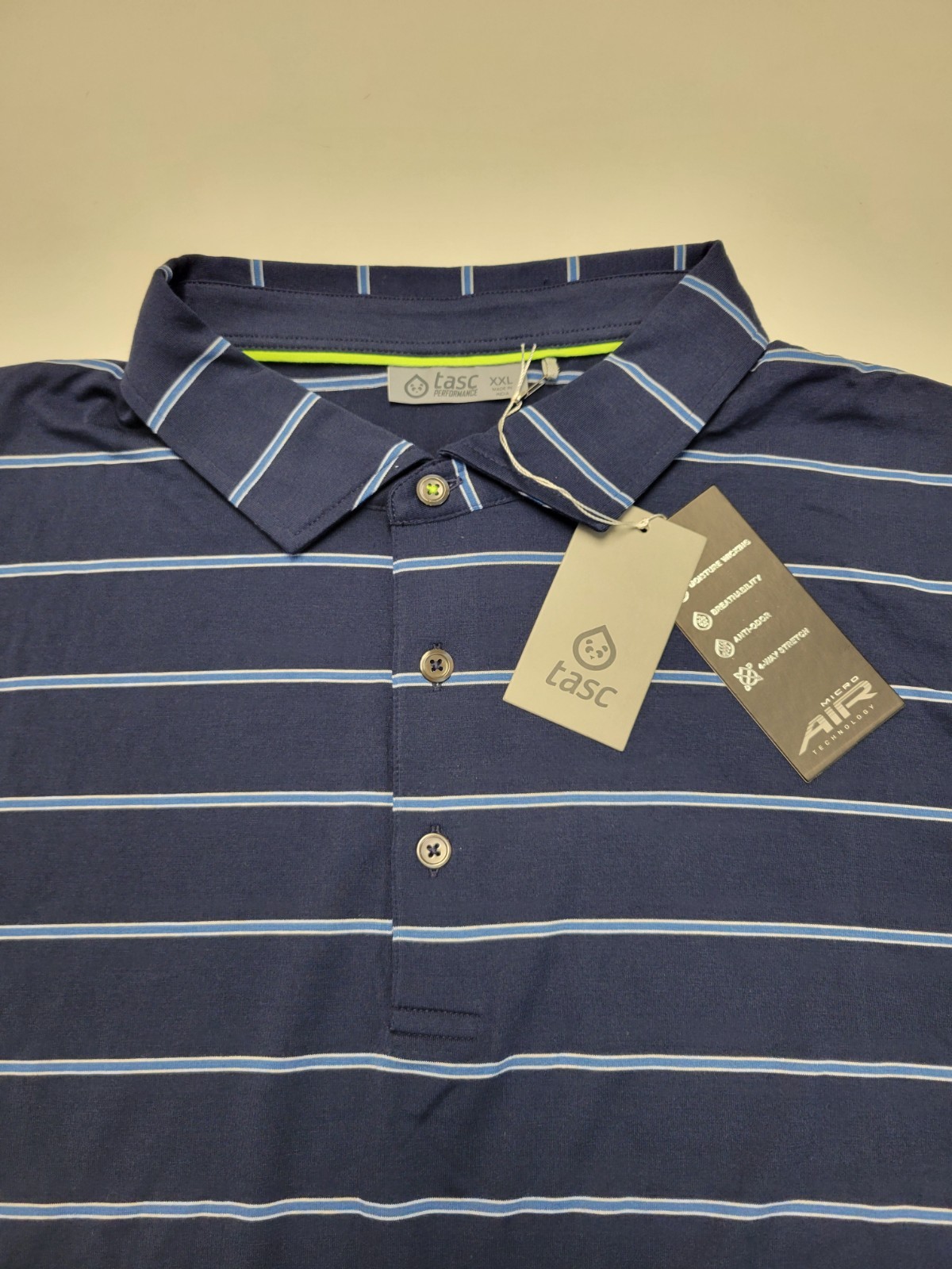 $84 NEW MicroAir Polo SHIRT Harbor Stripe Blue Men 2XL XX-LARGE Performance TASC gallery