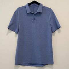 Lululemon Shirt Men’s Medium Evolution Short Sleeve Polo Pique Heathered Blue