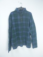 St. John’s Bay Blue Green Plaid Mock Neck Long Sleeve Shirt Sz Med Quarter Zip