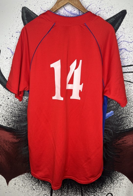 Intensity Arcadia Doughboys Two Button Red Baseball Jersey Shirt #14 Mens Size M gallery
