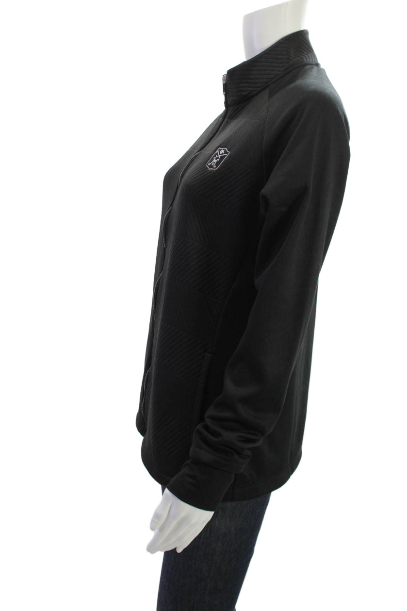 Adidas Unisex Windbreaker Quilted Jacket Black Herringbone High Neck Zip Size L gallery