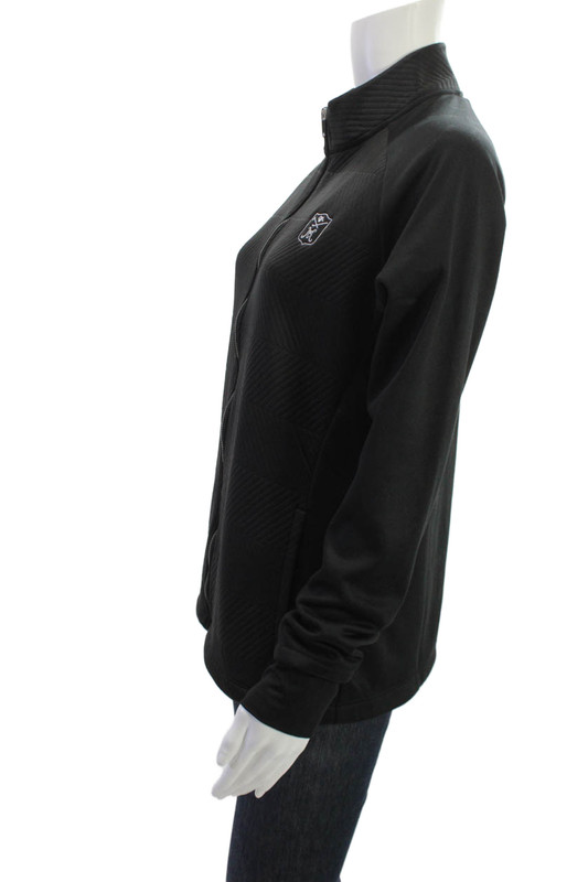 Adidas Unisex Windbreaker Quilted Jacket Black Herringbone High Neck Zip Size L gallery