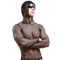 Mens Fishnet Hoodie Mesh Shirt See Through Undershirt Sexy Net Top Long Sleev…