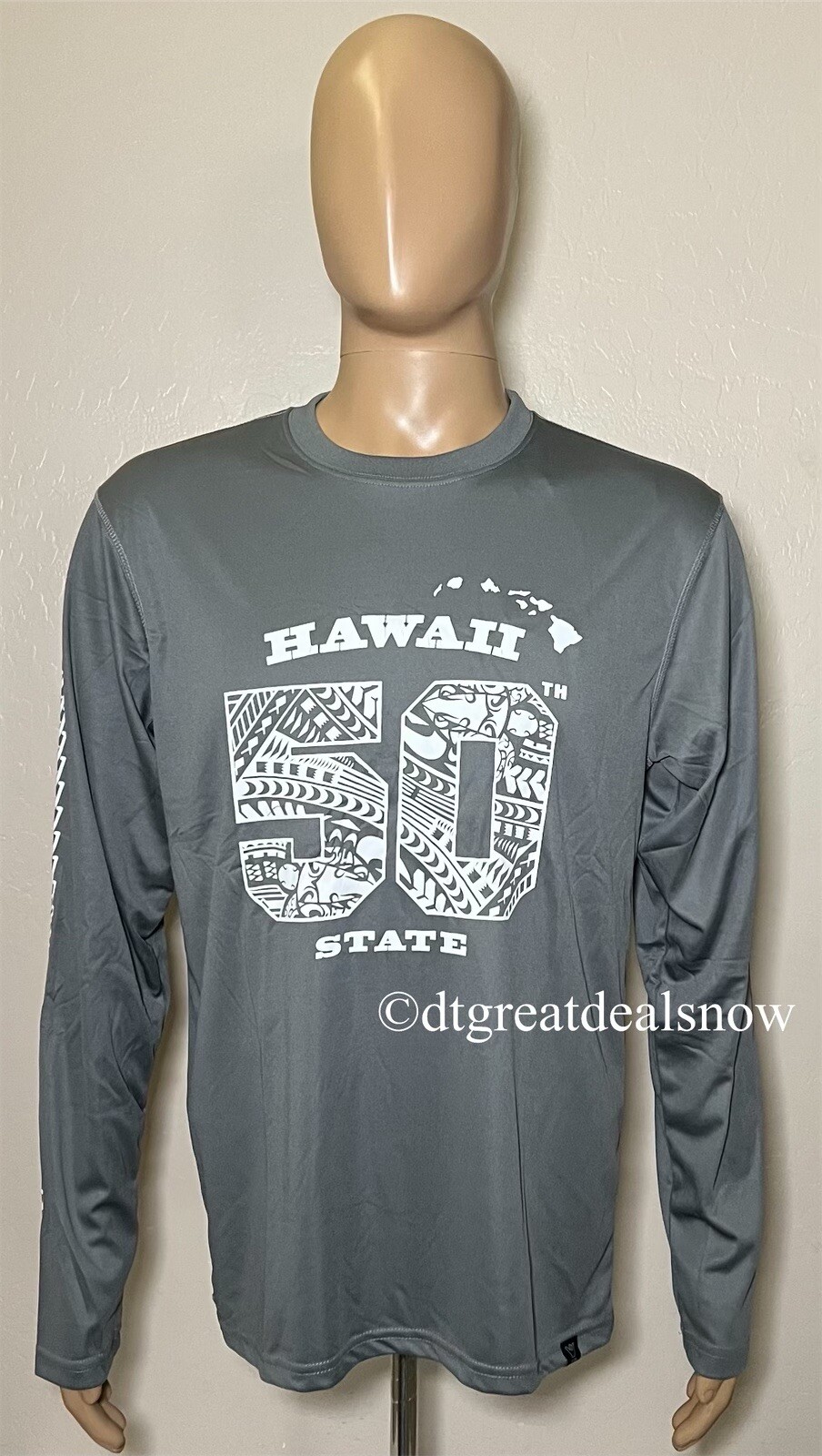 Island Crew Mens Sun UPF 50+ Protection Long Sleeve Gray Hawaii 50 State XL gallery