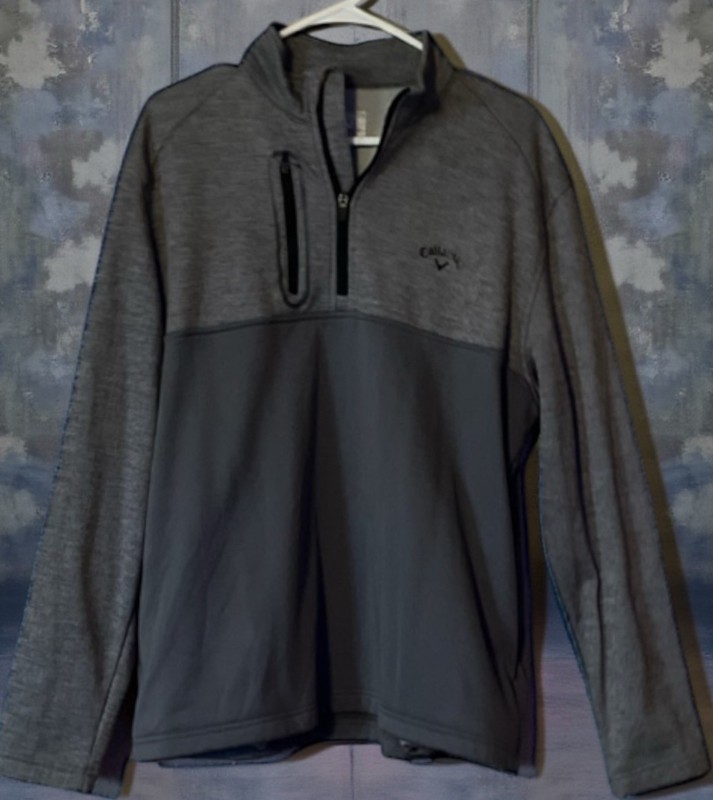 Callaway Mixed Media Pullover Men Large Heather Gray 1/4 Zip Tech Pocket Fleece gallery