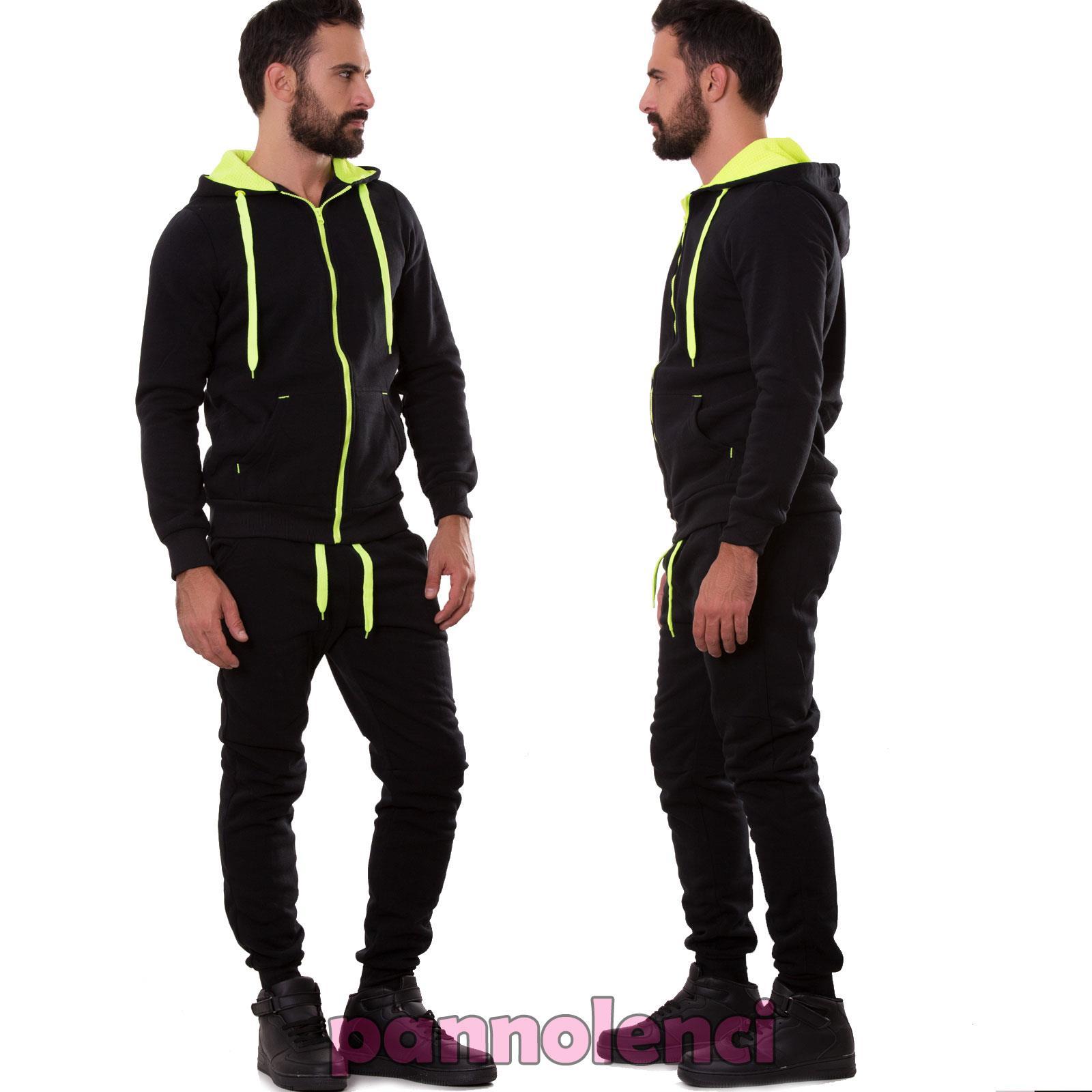 Men's Tracksuit Pants Hooded Sweatshirt Sports Fluorescent Zip New S6607 gallery