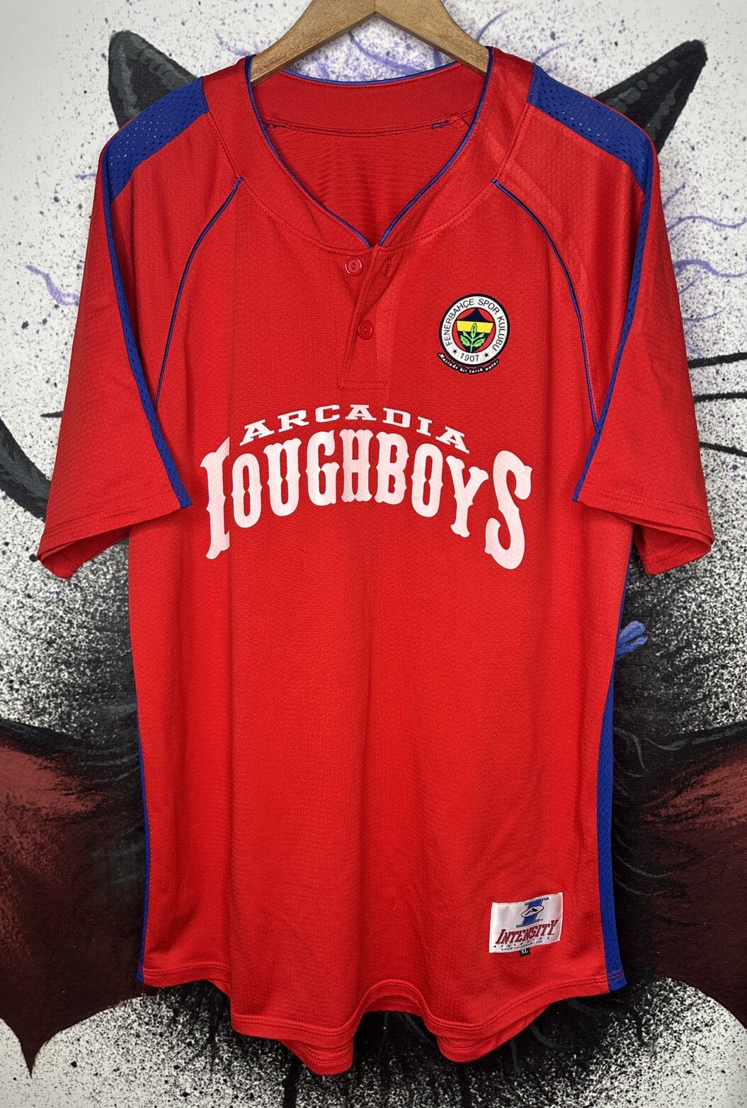 Intensity Arcadia Doughboys Two Button Red Baseball Jersey Shirt #14 Mens Size M gallery