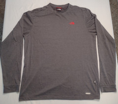 The North Face Vaporwick Long Sleeve Shirt Grey with Red Lettering Mens Size L
