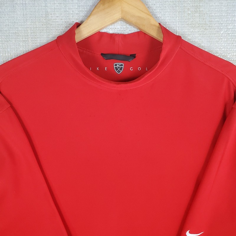 VTG NIKE GOLF Size Large Mens 1/2 Sleeve Tiger Sunday Red Mock Neck Polo Shirt gallery
