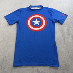 Under Armour Captain America Shirt Mens Size Large Blue Compression Marvel