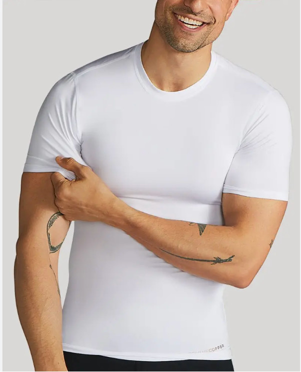 Copper Infused White Nylon Spandex Sports Base Layer Compression Shirt Large NWT gallery