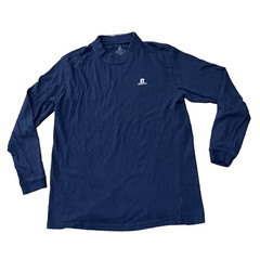 RUSSEL ATHLETIC Mock Neck Shirt Men M Blue Black Long Sleeve Baseball Sports 38″