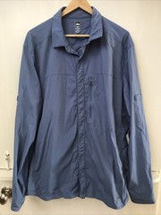 REI Shirt Mens XL Blue Snap Front Roll Sleeve Vented Hike Fish Gorpcore