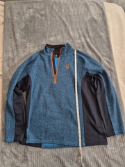 SPYDER MEN’S BLUE HEATHER BLACK/ORANGE 1/4 ZIP FLEECE LINE PULLOVER SIZE XL