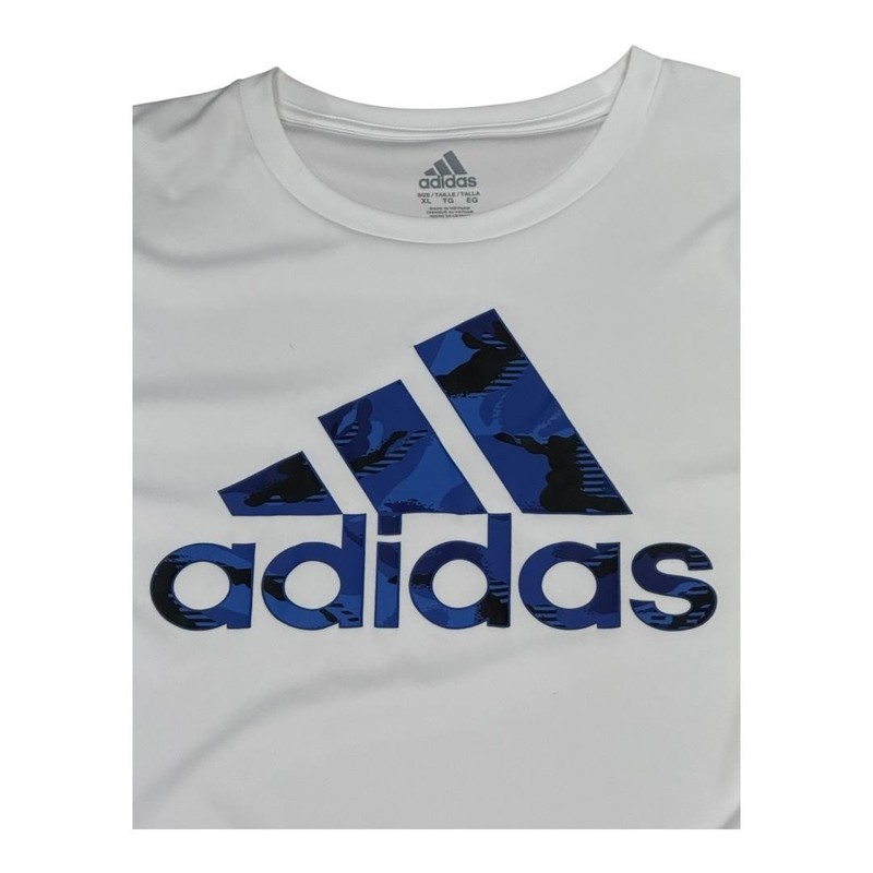 Adidas Shirt Mens XL White Blue Badge of Sport Camo Graphic Logo Athletic Tee gallery