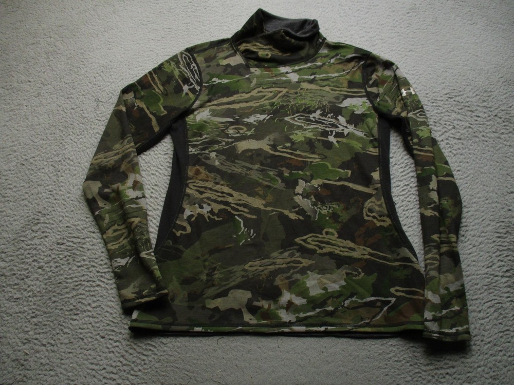 Under Armour Shirt Mens M Green Camo Long Sleeve Mock Neck Base Layer Hunting