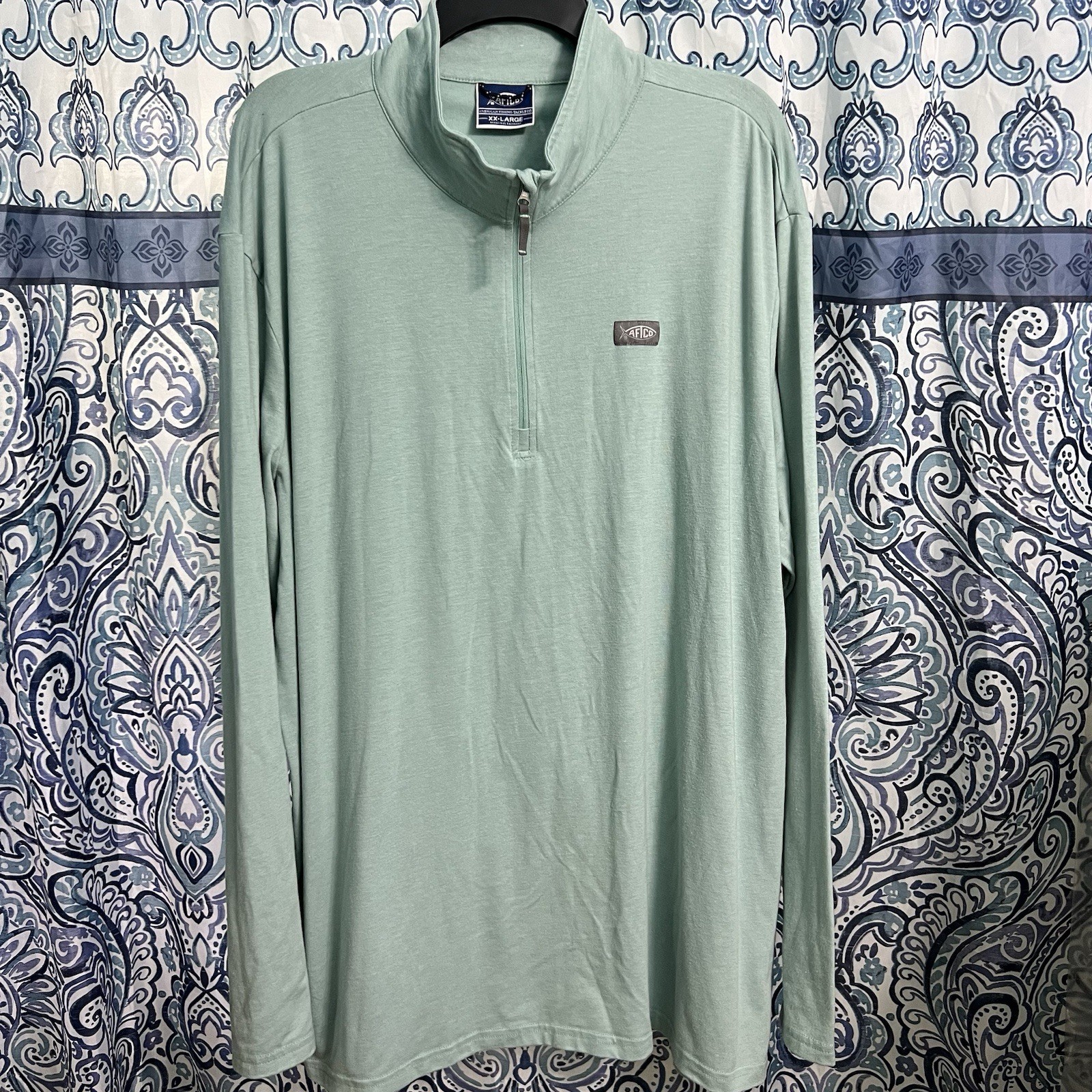 AFTCO Coastal Layer 1/4 Zip Men's XXL 2XL Pullover In Sage Heather Outdoor Fish gallery