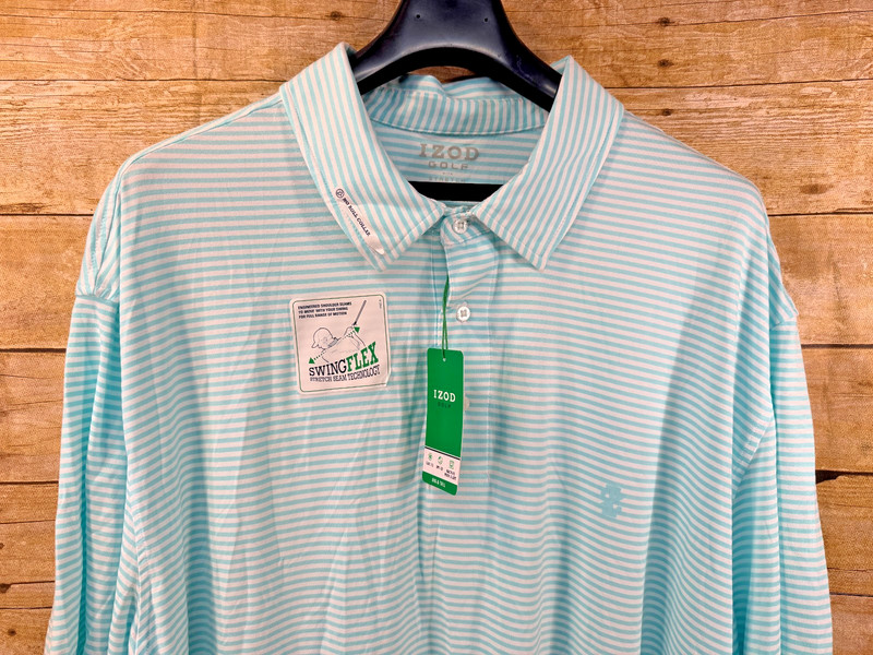 IZOD GOLF W/ STRETCH POLO SHIRT MEN'S 2XL SS SWINGFLEX GREEN WHITE STRIPE ⭐️ NEW gallery