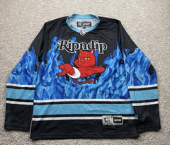 Ripndip Shirt Mens Medium Black Blue Devil Cat Flames Hockey Jersey Graphic