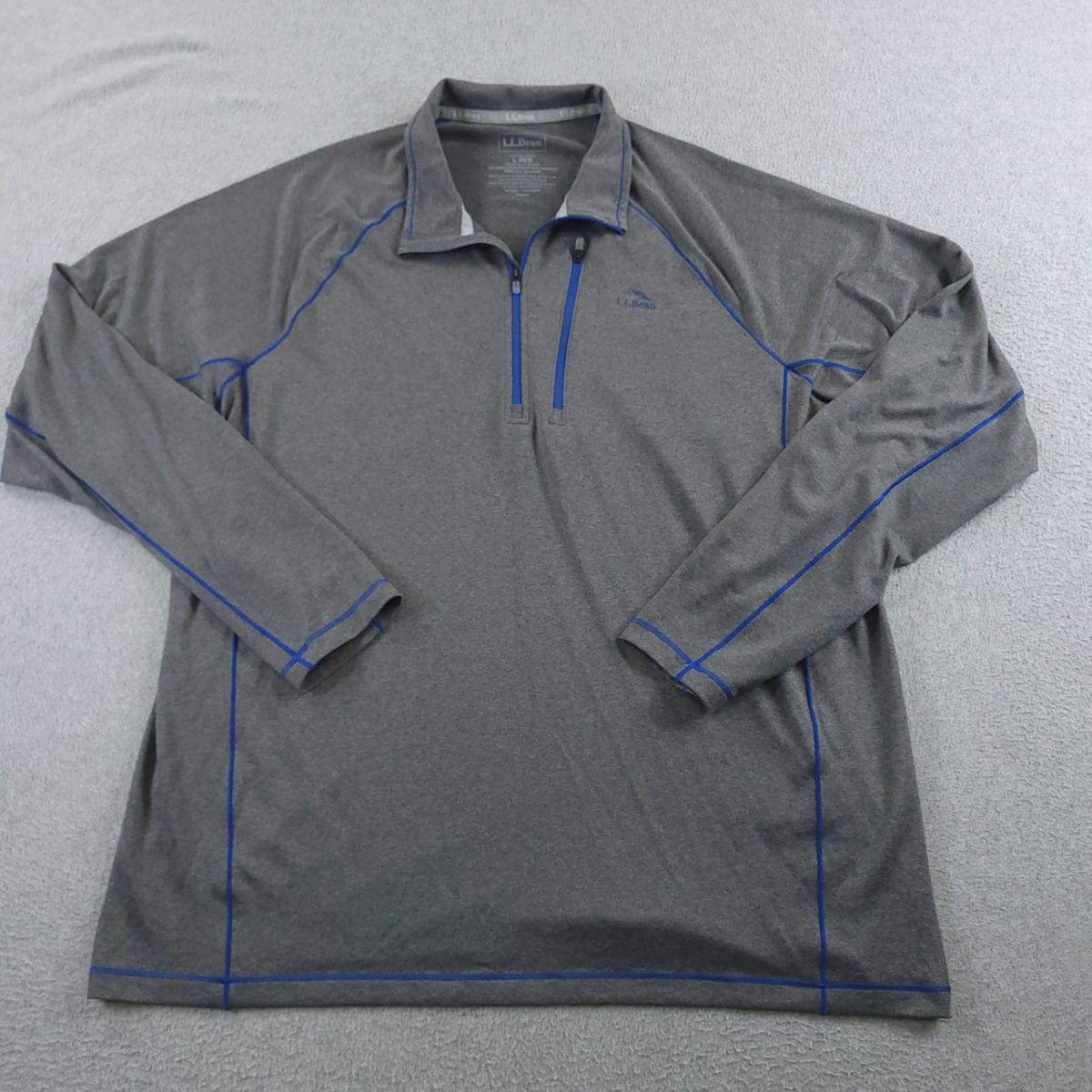 LL Bean Pullover Mens L Gray Quarter Zip Performance Activewear Reflective Tee gallery