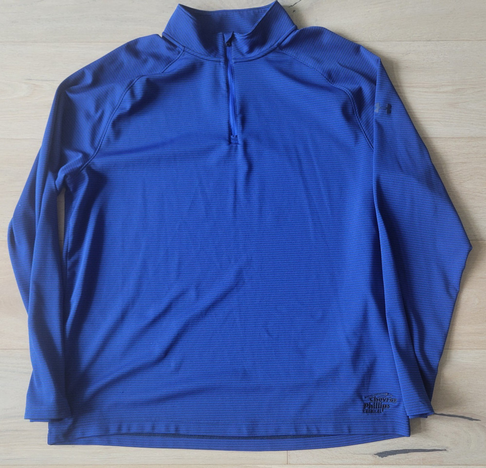 Under Armour Mens HeatGear 1/4 Zip Golf Pullover Navy Blue Striped Performance