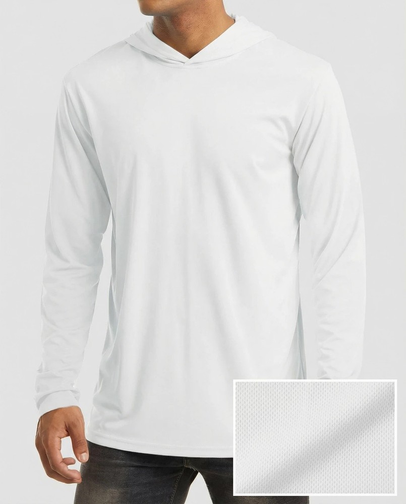 high visibility long sleeve breathable hooded unisex shirt, sun protection,White