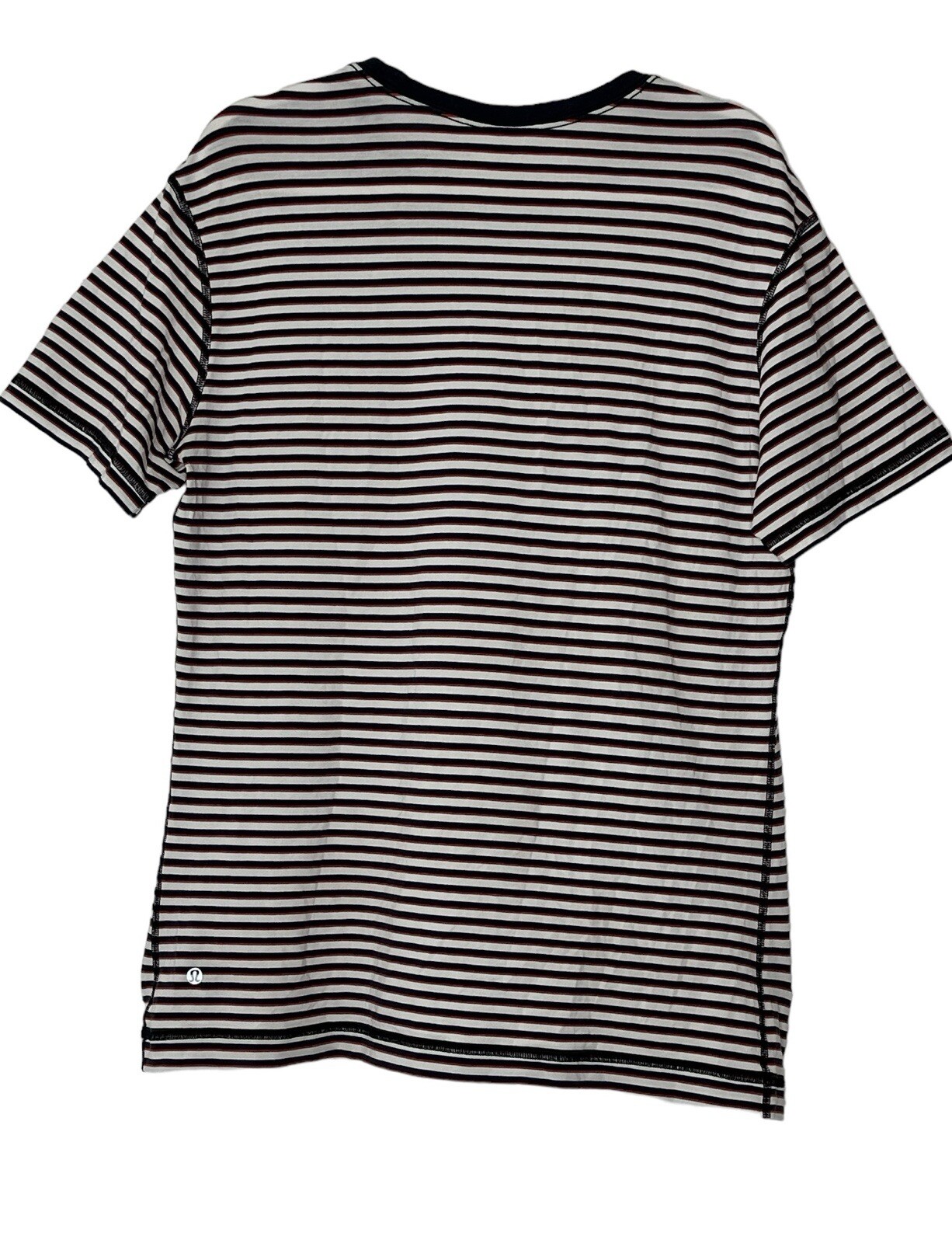 LULULEMON T-shirt Mens Large red white blue striped short sleeve Stretch Gym gallery