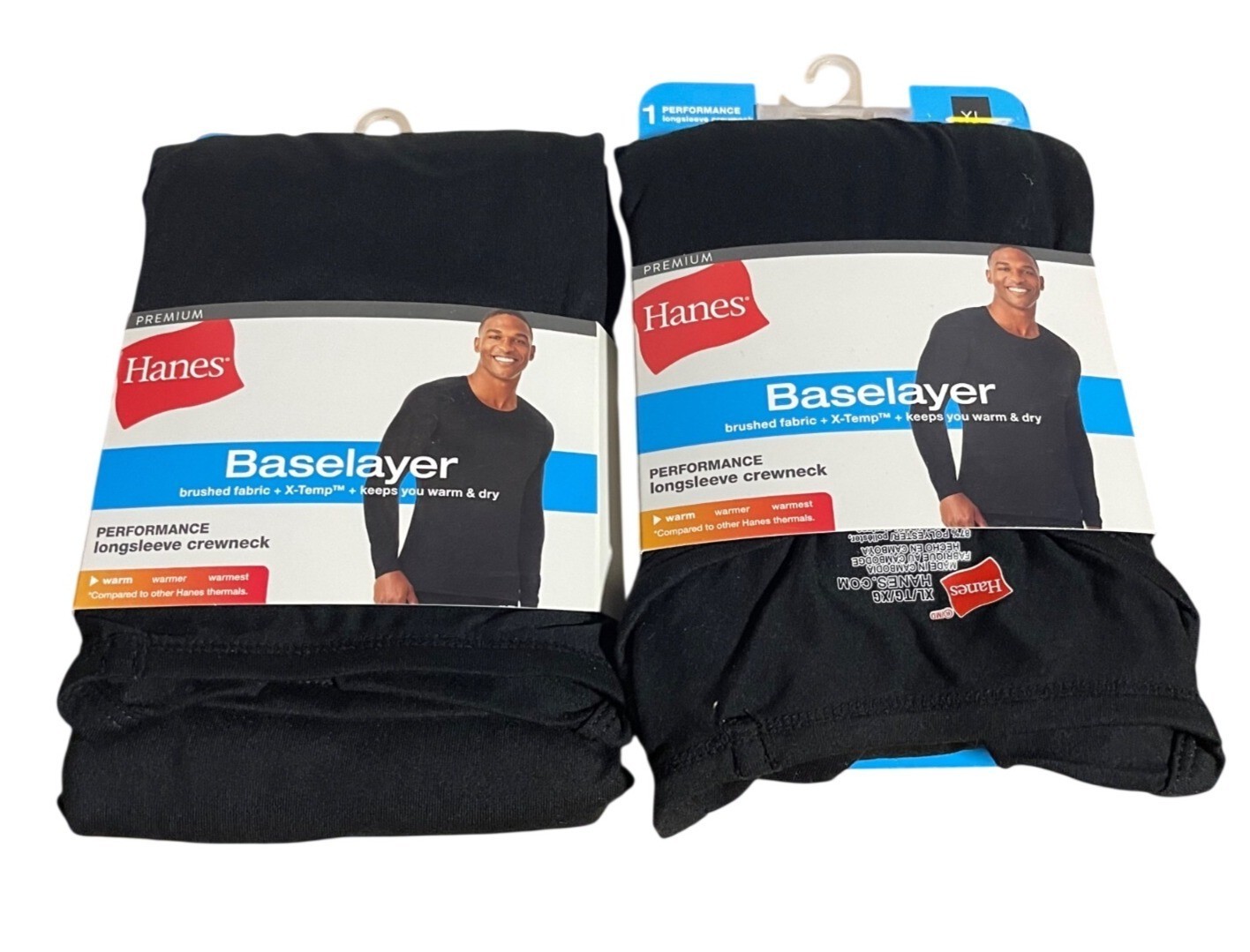 Hanes Premium Baselayer Performance Longsleeve Crewneck Shirt Mens XL Black 2pk gallery