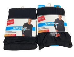 Hanes Premium Baselayer Performance Longsleeve Crewneck Shirt Mens XL Black 2pk