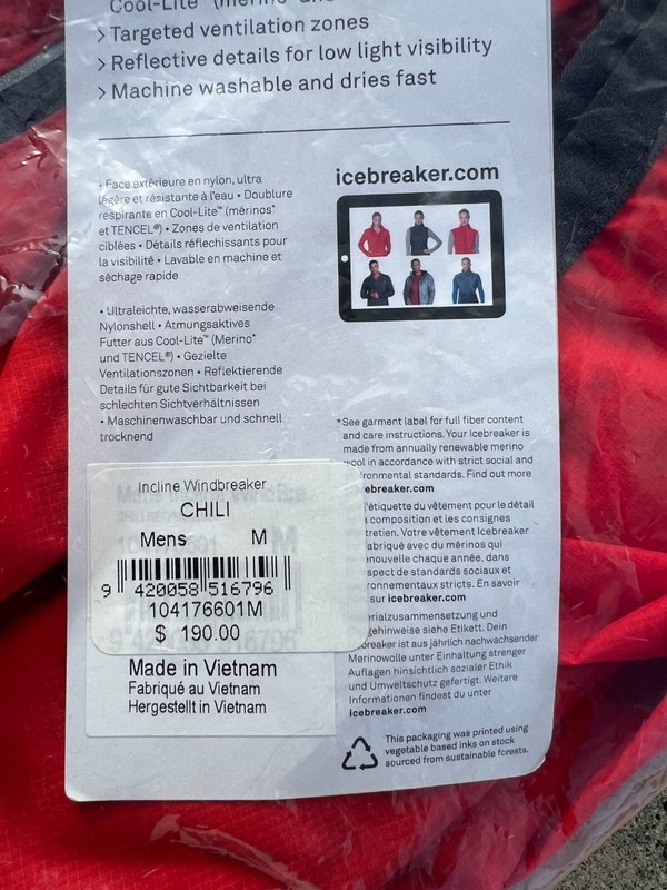 Icebreaker Incline Windbreaker Jacket (M) Chili Red gallery