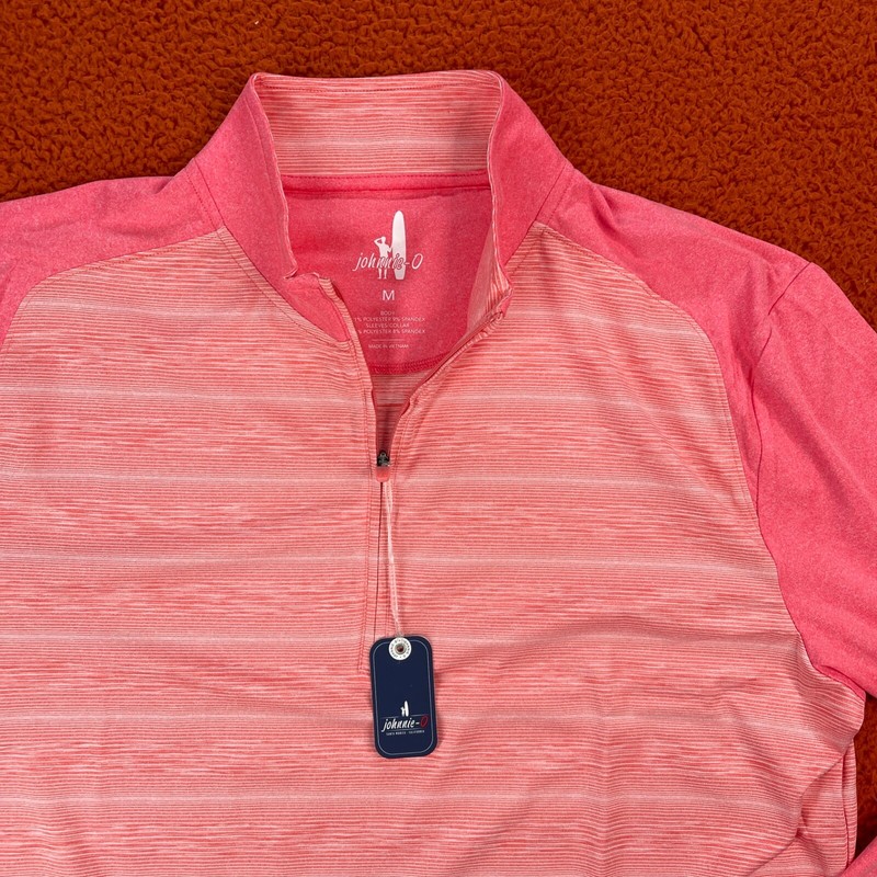 JOHNNIE-O Mens MEDIUM Bert 1/4 Zip Pullover Taffy Striped Performance Golf $128 gallery