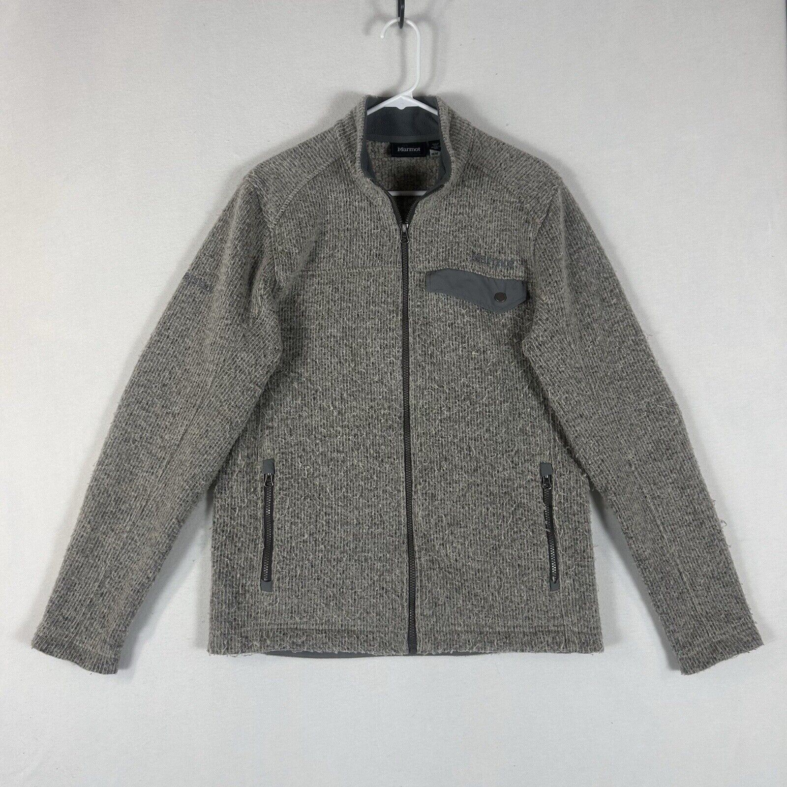 Marmot Full Zip Pullover Sweater Mens Medium Gray Outdoor Hiking Casual Pockets gallery