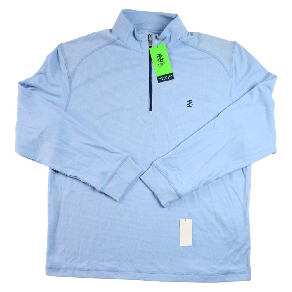 IZOD Golf Pullover Mens M Blue 1/4 Zip SwingFlex Elite UPF50 Long Sleeve $70 NEW