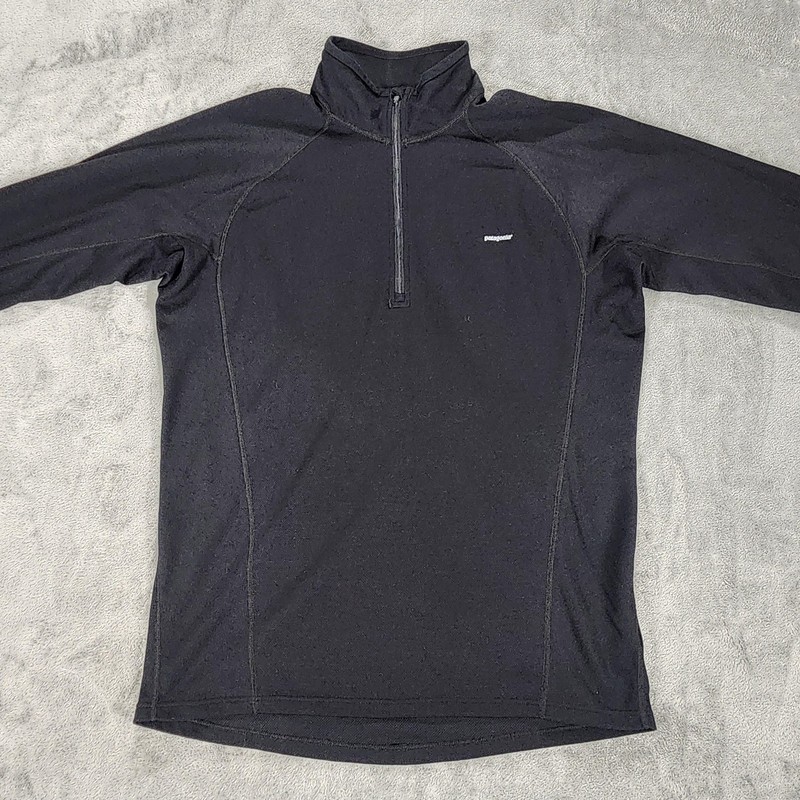 Patagonia Capilene Pullover Mens Large Black Quarter Zip Long Sleeve Base Layer gallery