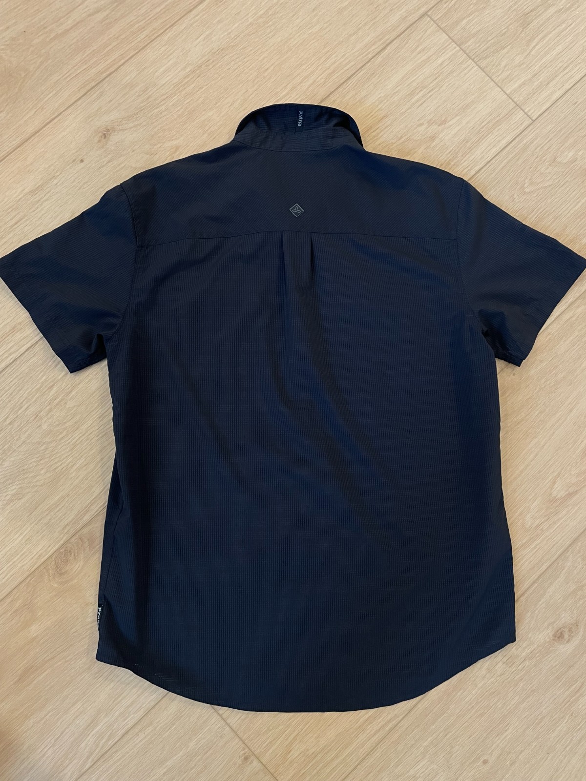 prAna Cayman Shirt Mens Medium Navy Blue Short Sleeve Grid Tech Hiking Travel gallery