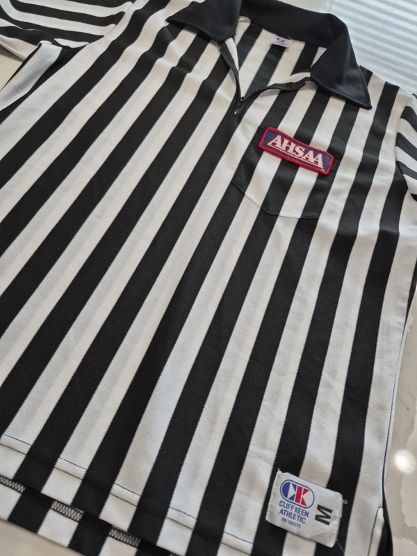 Referee Cliff Keen Athletic Stripped Unisex Collard Jersey Size M Made In Canada gallery