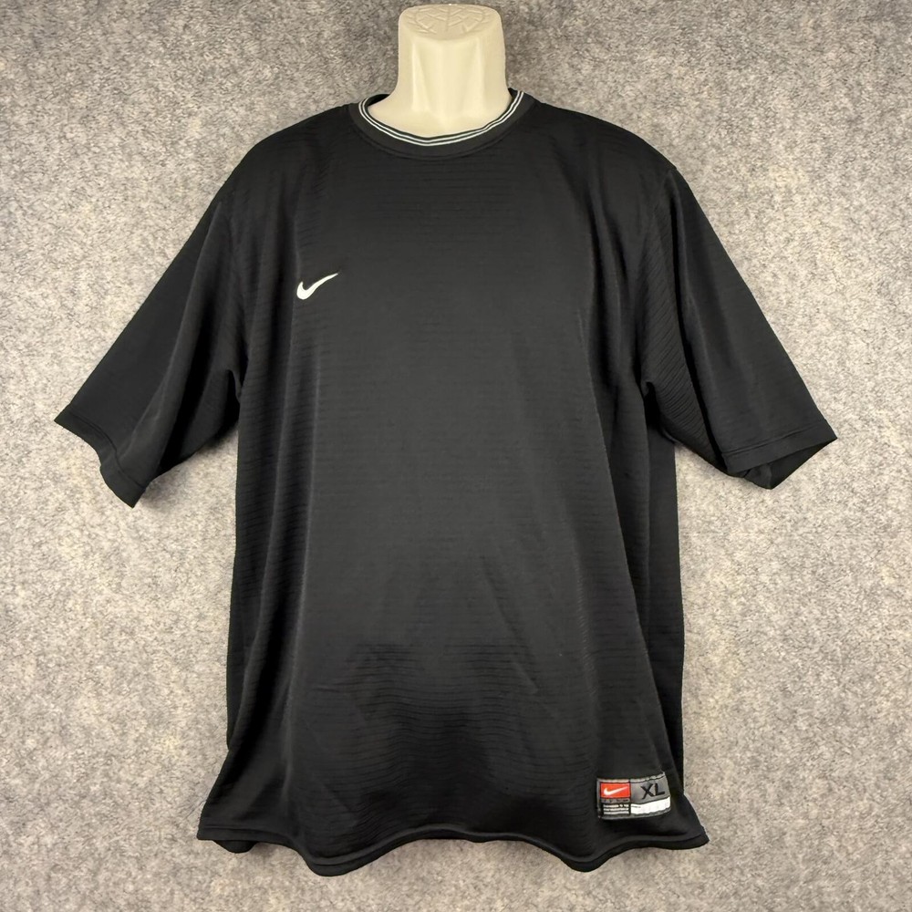 Nike Team Vented Soccer Shirt Jersey Black White Embroidered Logo Men XL 619