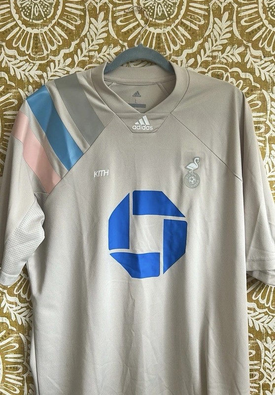NWT KITH x Adidas Miami Flamingos Soccer Jersey Navy/Tan/Pink Sz L RARE gallery