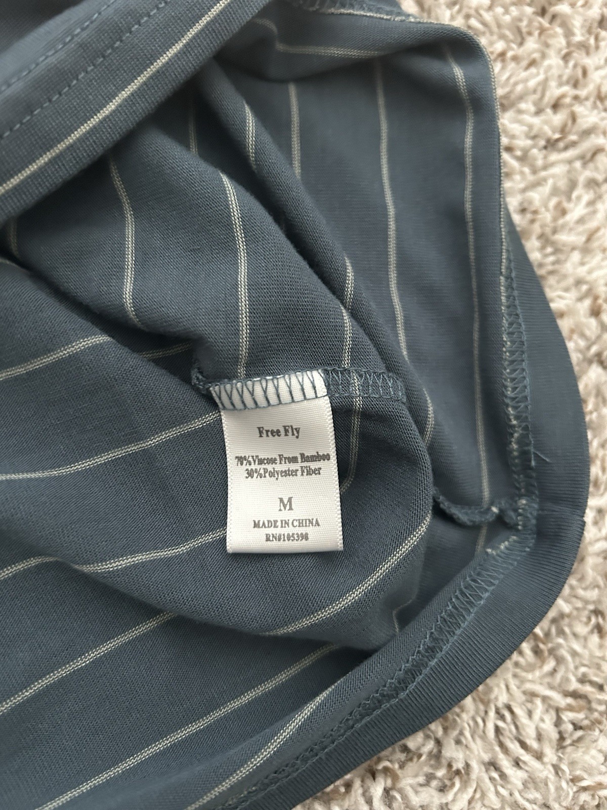 Free Fly Shirt Performance Bamboo Mens Medium Blue Striped Long Sleeve Crewneck gallery