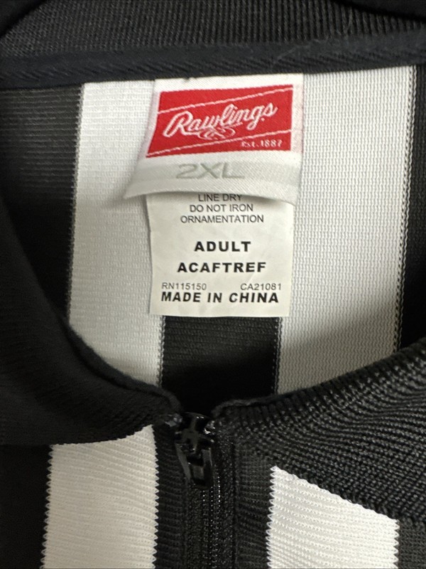 Rawlings Men’s Referee Jersey Black White Stripe V-Neck Official Shirt 2XL gallery